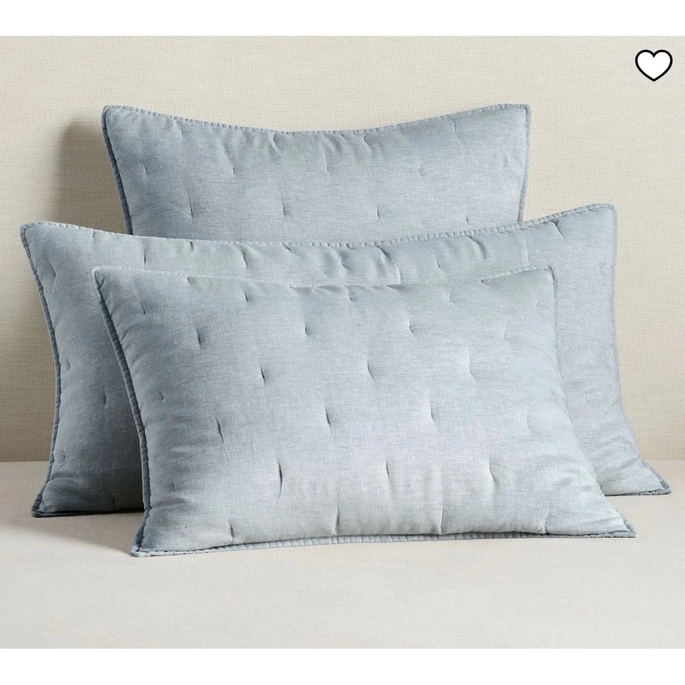 Pottery Barn King Belgian Linen Quilt Comforter 1 Standard Sham Light Blue